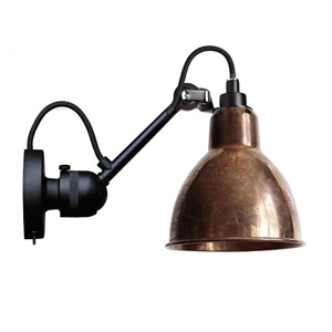 Lampe Gras N304 Wall Lamp Mat Black & Raw Copper w. Switch