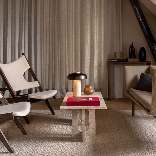 Reverse Table lamp in Travertine & Bronzed Brass from MENU See the