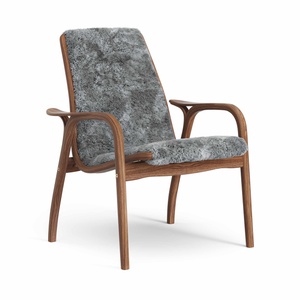 Swedese Laminate Armchair Lacquered Walnut/Scandinavian Grey/Sheepskin