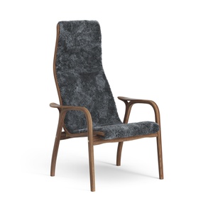 Swedese Lamino Armchair High Lacquered Walnut/Charcoal/Sheepskin