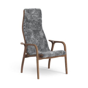 Swedese Lamino Armchair High Lacquered Walnut/Scandinavian Grey/Sheepskin