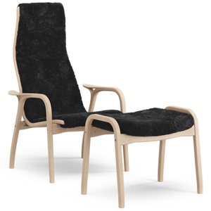 Swedese Lamino Armchair With Footstool High Lacquered Beech Oak/ Black/Sheepskin