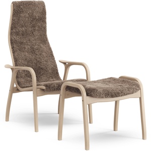 Swedese Lamino Armchair With Footstool High Lacquered Beech Oak/Sahara/Sheepskin