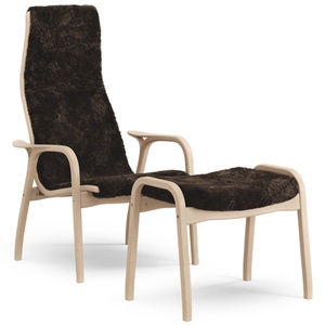 Swedese Lamino Armchair With Footstool High Lacquered Beech Oak/Espresso/Sheepskin