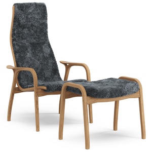 Swedese Lamino Armchair With Footstool High Oiled Oak/Charcoal/Sheepskin
