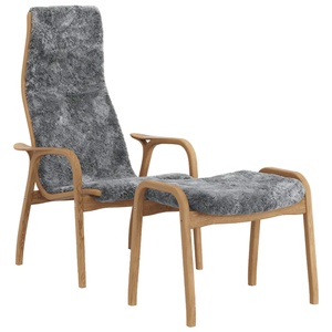 Swedese Lamino Armchair With Footstool High Oiled Oak/Scandinavian Grey/Sheepskin