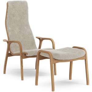 Swedese Lamino Armchair With Footstool High Oiled Oak/Moonlight/Sheepskin