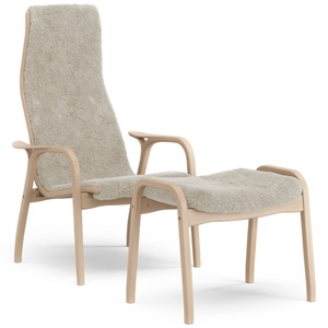 Swedese Lamino Armchair With Footstool High Lacquered Beech Oak/Moonlight/Sheepskin