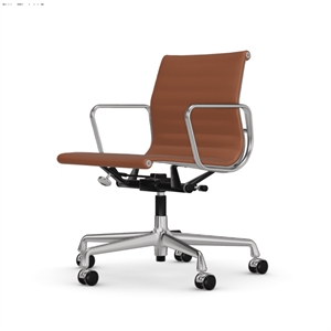 Vitra Aluminum EA 118 Office Chair Cognac Leather Premium L50 & Chrome Frame M. Swivel Armrest and Tilt Mechanism
