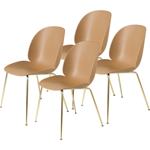 GUBI Beetle Dining Chair Conic Base/ Brass Semi Matt/ Amber Brown 4 Pcs.