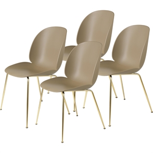 GUBI Beetle Dining Chair Conic Base/ Brass Semi Matt/ Pebble Brown 4 Pcs.