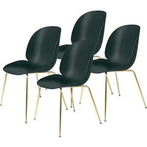 GUBI Beetle Dining Chair Conic Base/ Brass Semi Matt/ Dark Green 4 Pcs.