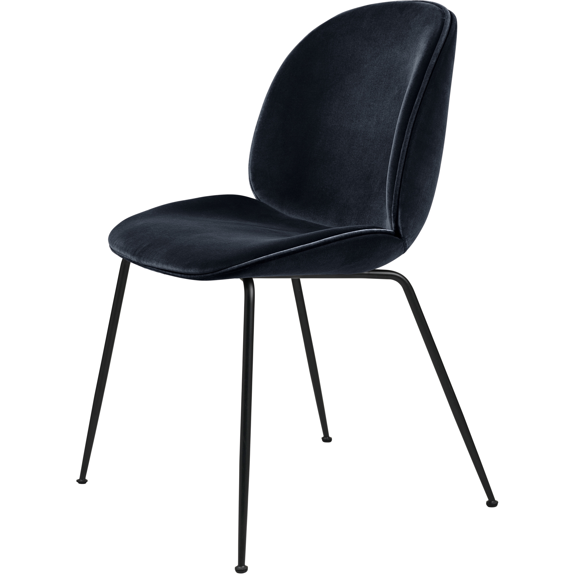 GUBI Beetle Dining Table Chair Upholstered Conic Base Matt Black/ Velvet 420 Sapphire Blue