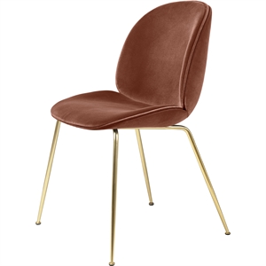 GUBI Beetle Dining Chair Upholstered Conic Base Brass Semi Matt Base/ Velvet 641 Rusty Red