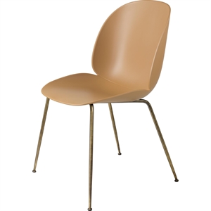 GUBI Beetle Dining Chair Conic Base Antique Brass/ Amber Brown