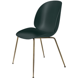 GUBI Beetle Dining Table Chair Conic Base Antique Brass/ Dark Green
