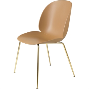GUBI Beetle Dining Chair Conic Base Brass Semi Matt/ Amber Brown