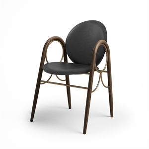Brdr. Krüger Arcade Dining Chair Frame In Brass Metal And Smoked Oak Wood With Upholstery In Black Leather