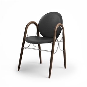 Brdr. Krüger Arcade Dining Chair Frame In Chrome Metal And Smoked Oak With Upholstery In Black Leather