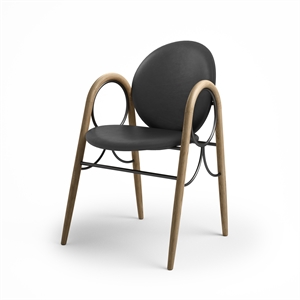 Brdr. Krüger Arkade Dining Chair Frame in Black Metal and Oak with Upholstery in Black Leather