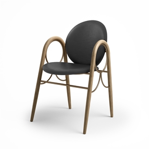 Brdr. KrÃ¼ger Arcade Dining Chair Frame in Brass Metal and Oak with Upholstery in Black Leather