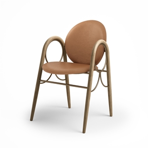 Brdr. Krüger Arkade Dining Chair Frame In Brass Metal And Oak With Upholstery In Brandy Leather