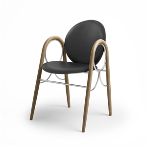 Brdr. Krüger Arkade Dining Chair Frame in Chrome Metal and Oak with Upholstery in Black Leather