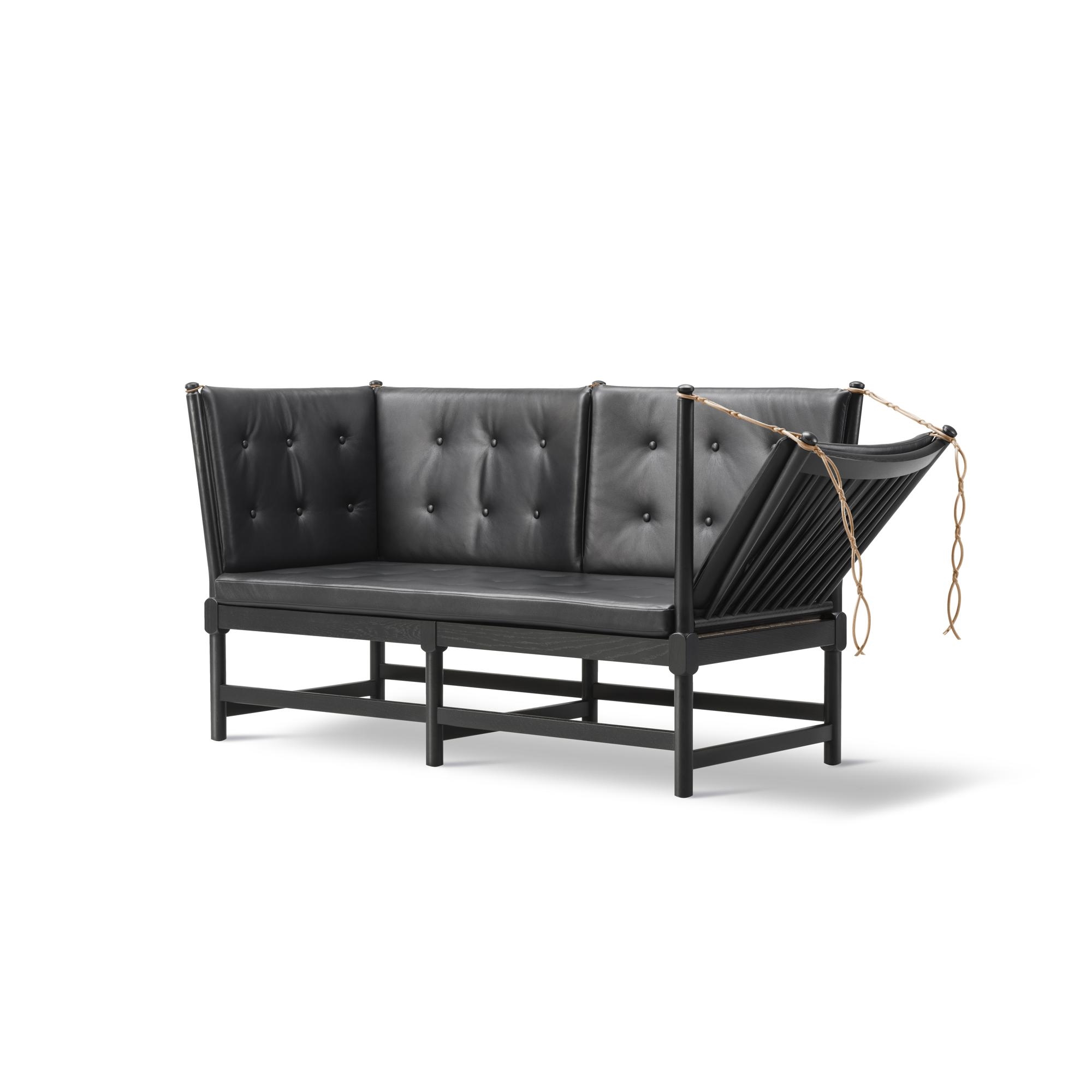 Fredericia Furniture Spoke Back Sofa w. Folding Right Incl. Buttons Black Lacquered/Leather 301