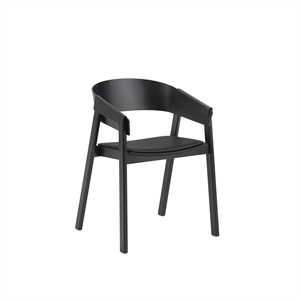 Muuto Cover Dining Chair w. Armrest Leather Upholstered Black