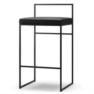Department Bar Stool With Backrest 80 cm Black/ Black Leather