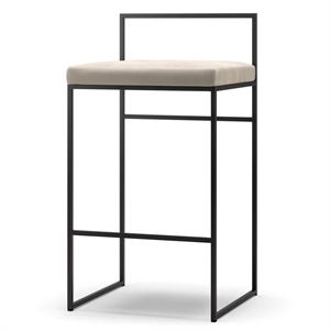 Department Bar Stool With Backrest 80 cm Black/ Beige Velvet