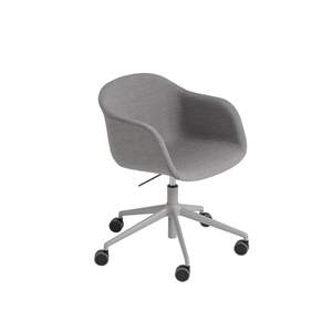 Muuto Fiber Dining Chair w. Armrest Swivel Base and Wheel Upholstered Remix 133/Gray