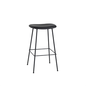 Muuto Fiber Bar Stool M. Tube Base Leather Upholstered Black H76 cm