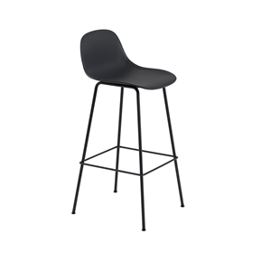 Muuto Fiber Bar Stool w. Tube Base And Backrest Black H97.5 cm