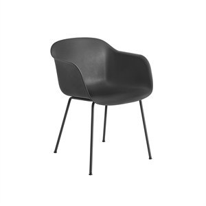 Muuto Fiber Dining Chair w. Armrests and Tube Base Black