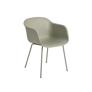 Muuto Fiber Dining Chair w. Armrests and Tube Base Dusty Green