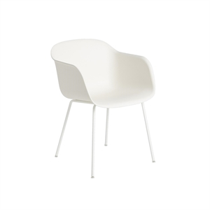 Muuto Fiber Dining Table Chair M. Armrests and Tube Base White