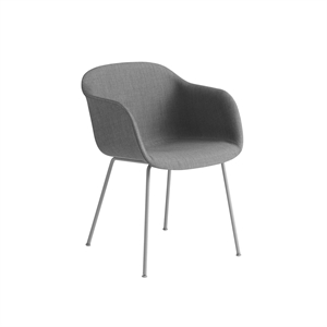 Muuto Fiber Dining Table Chair M. Armrests and Tube Base Upholstered Remix 133/Gray