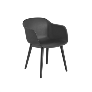 Muuto Fiber Dining Chair w. Armrests and Wood Base Black
