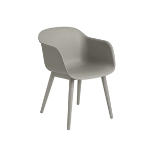 Muuto Fiber Dining Chair w. Armrests and Wood Base Gray