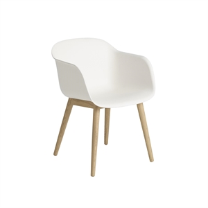 Muuto Fiber Dining Chair w. Armrests and Wood Base Natural White/ Oak