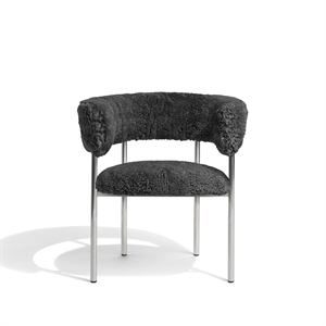 Møbel Copenhagen Font Dining Chair with Armrests Sheepskin Gray/Polished Steel Frame