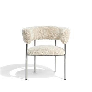 Møbel Copenhagen Font Dining Chair with Armrests Sheepskin Oyster/Polished Steel Frame