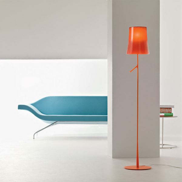 Foscarini Birdie Floor Lamp W Dimmer, Orange Shade Floor Lamp