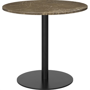 GUBI 1.0 Dining Table Round Ø80 cm w. Black Base and Brown Emperador Marble Top