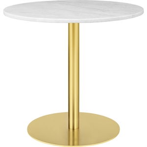 GUBI 1.0 Dining Table Round Ø80 cm w. Brass Base and White Carrara Marble Top