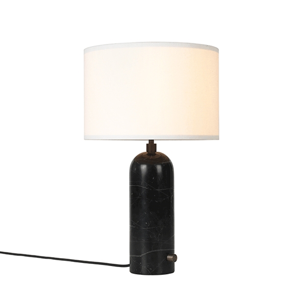 Gravity Table Lamp From Gubi In Black, Table Lamp With Black Base And White Shade