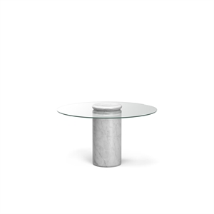 Karakter Castore Dining Table Ø130 Bianco Carrara Marble/ Clear Glass