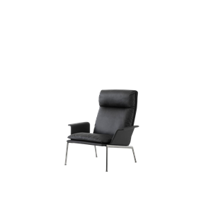 &Tradition Muno LN17 Armchair With Armrests & High Back Dark Chrome/Noble Leather Black