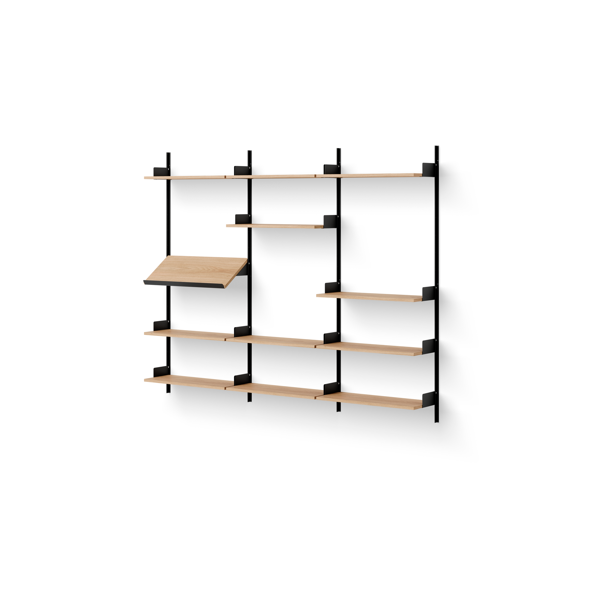 Petra Black Oak Wood and Metal Wall-Mounted 10-Narrow Shelf & Set